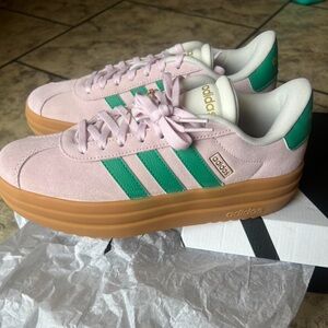 Adidas Women's Pastel Pink and Green Sneakers